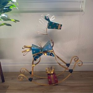 Festive Gold and Blue Rocking Horse Decor